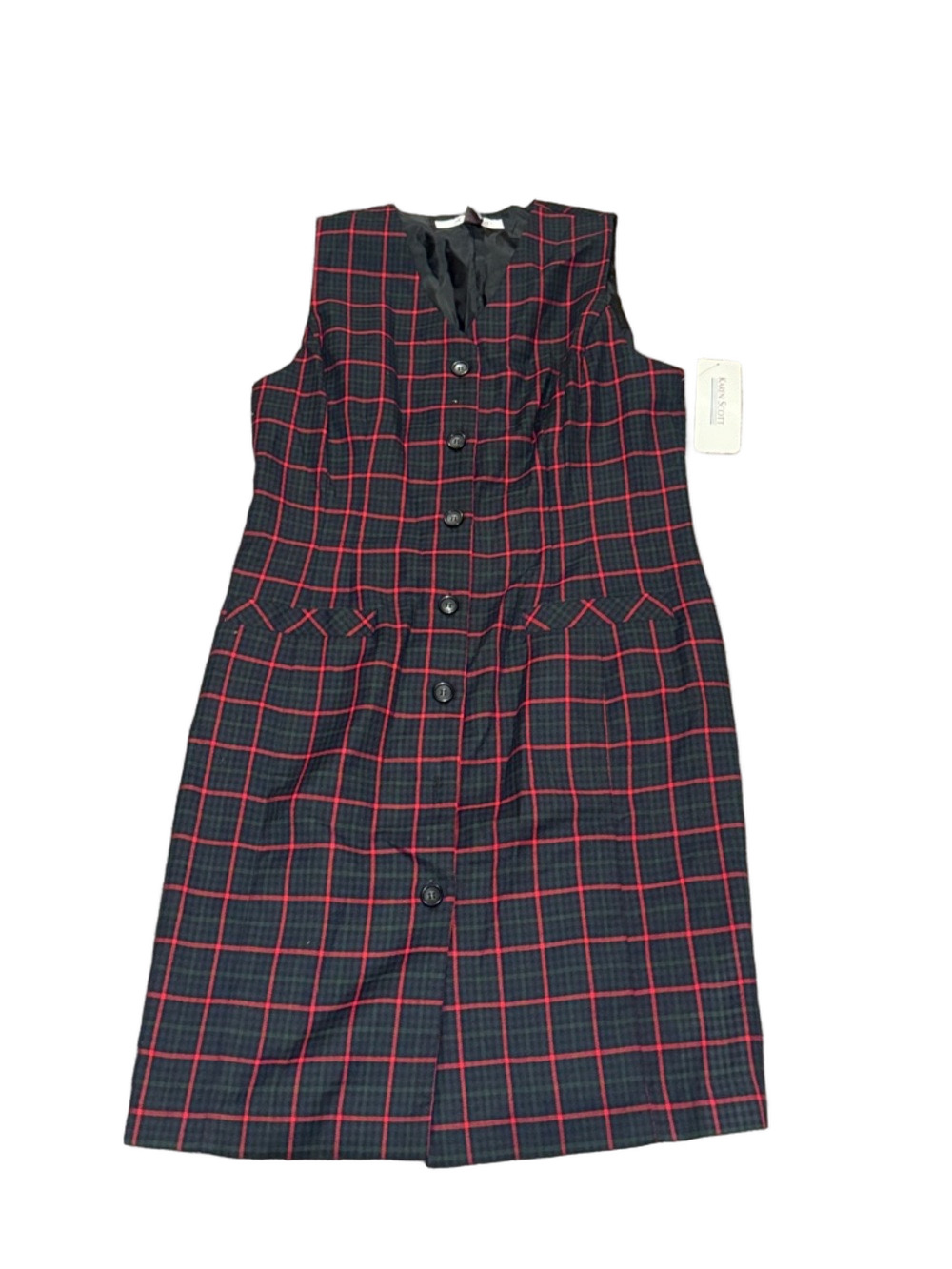 Karen Scott Plaid Sleeveless A-Line Dress Red Black Classic SIZE 8 NWT